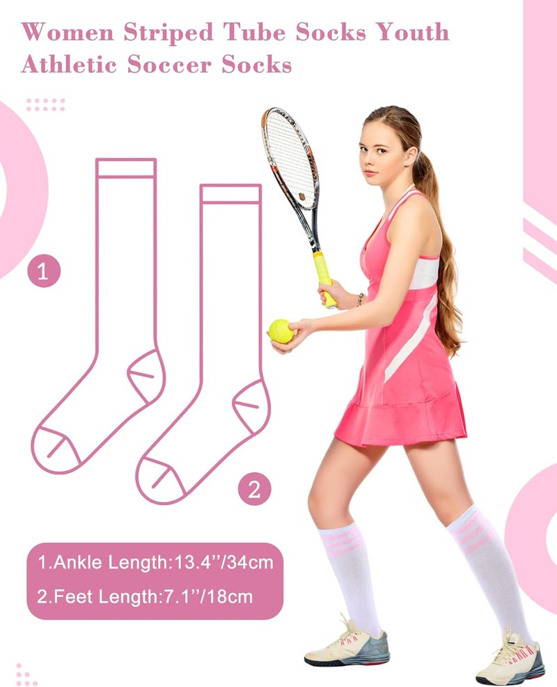 Syhood 2 Pairs Classic Athletic Knee High Socks Triple Stripes over The Calf Cotton Retro Tube Sock - Image 4